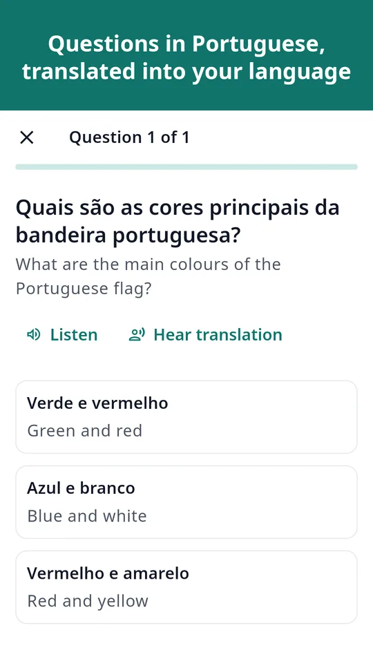 A question in Portuguese with its translation