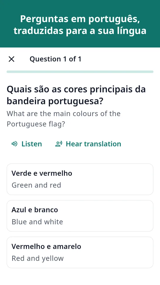 Uma pergunta em português com a tradução