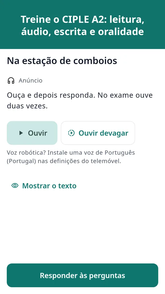 Uma tarefa de compreensão oral do CIPLE A2